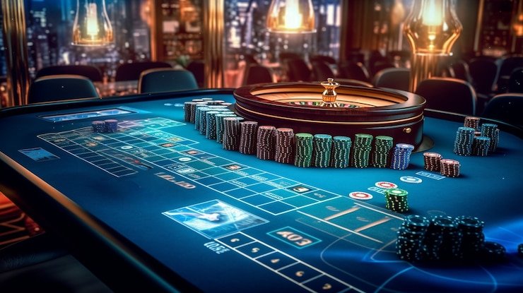 Caribbean Stud Poker live dealer studio with professional croupier at green felt table